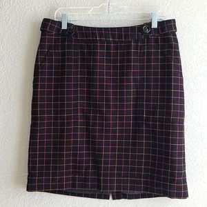 Merona pencils skirt, 14, zipper in back,lining, black w/ plaid pink & yellow
